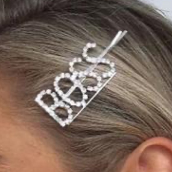 NEW “BOSS” Rhinestone Silver Bobby Pin - Picture 4 of 4